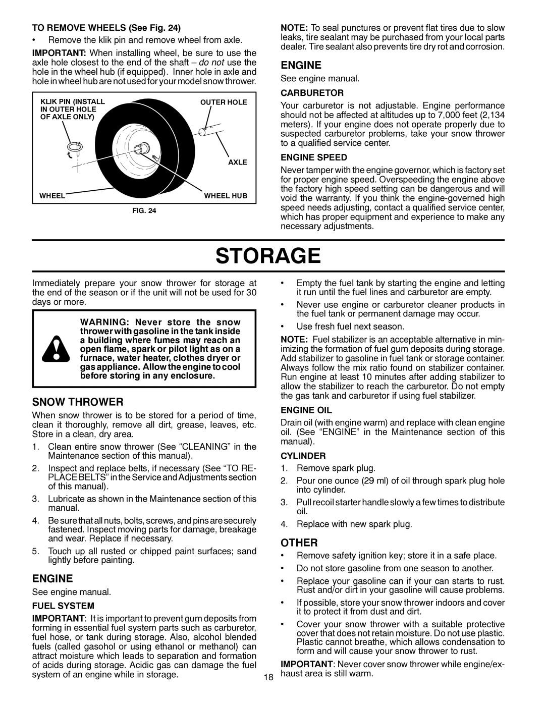 Husqvarna 10527SB-LS owner manual Storage, Other 