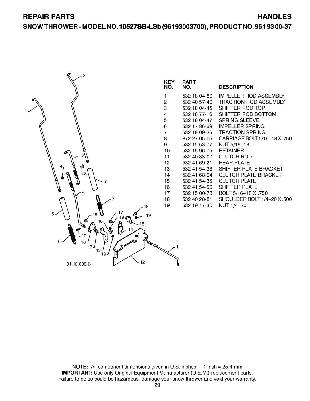 Husqvarna 10527SB-LS owner manual Clutch ROD, Rear Plate, 13 532 41 54-33 Shifter Plate Bracket 