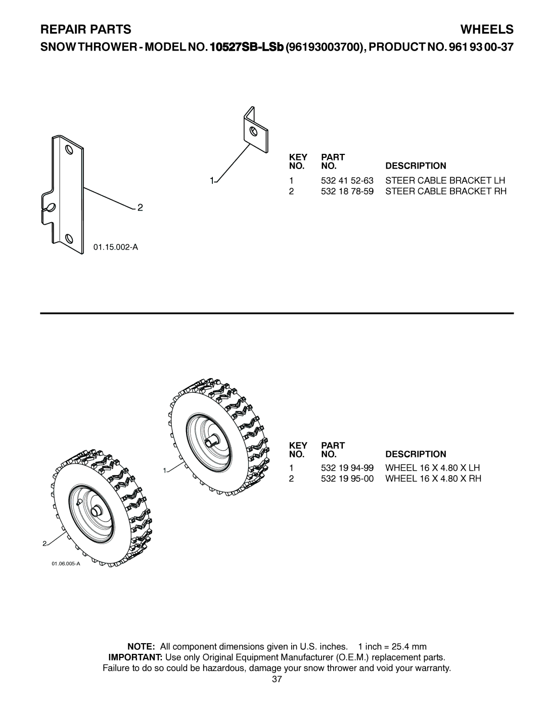 Husqvarna 10527SB-LS owner manual Wheels, Steer Cable Bracket LH, Steer Cable Bracket RH 