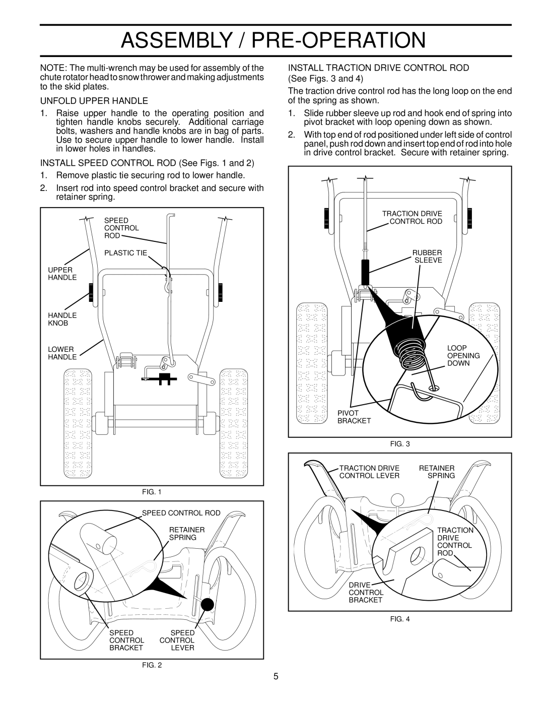 Husqvarna 10527SB-LS Unfold Upper Handle, Install Speed Control ROD See Figs, Install Traction Drive Control ROD See Figs 