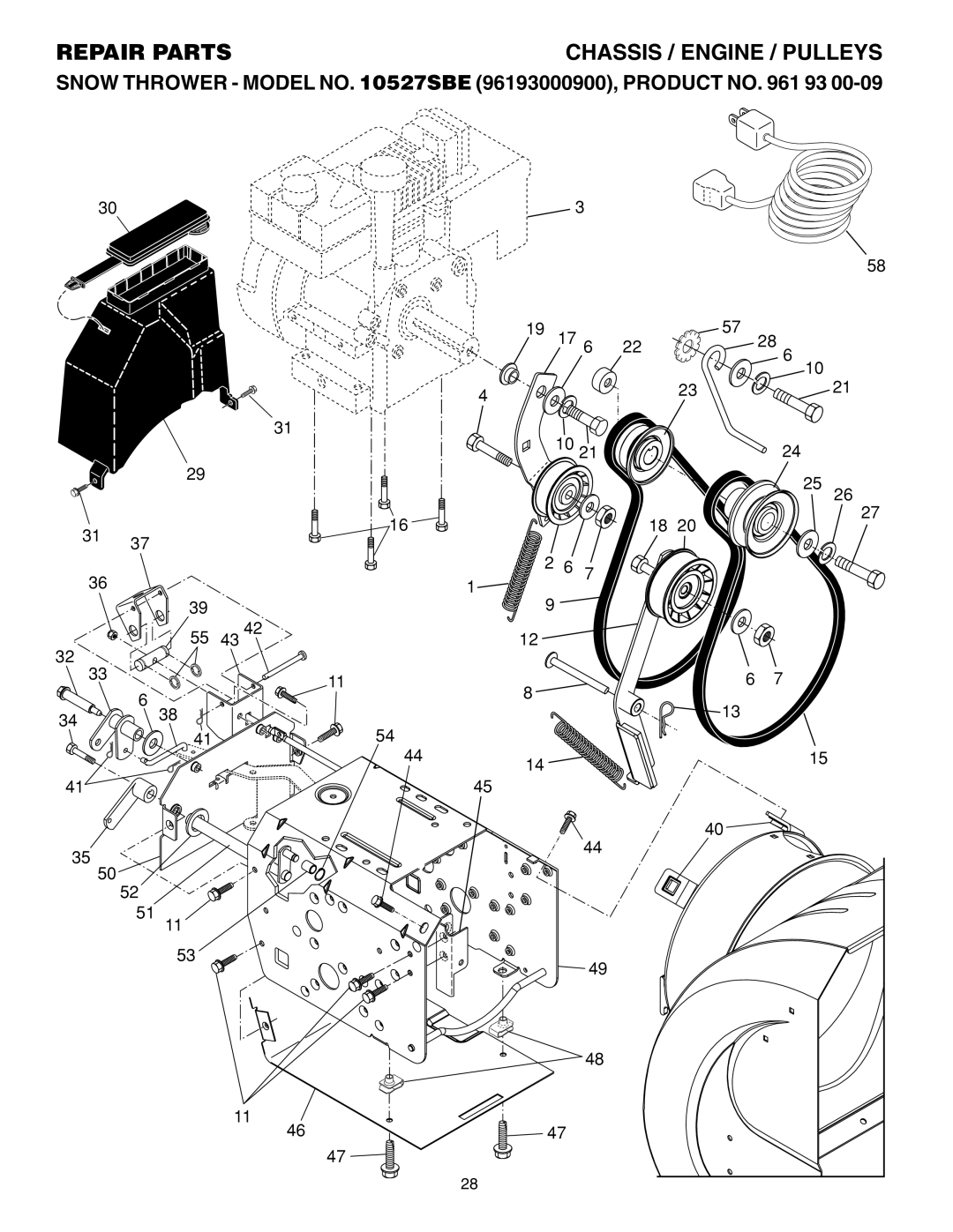 Husqvarna 10527SBE owner manual Chassis / Engine / Pulleys, Repair Parts 