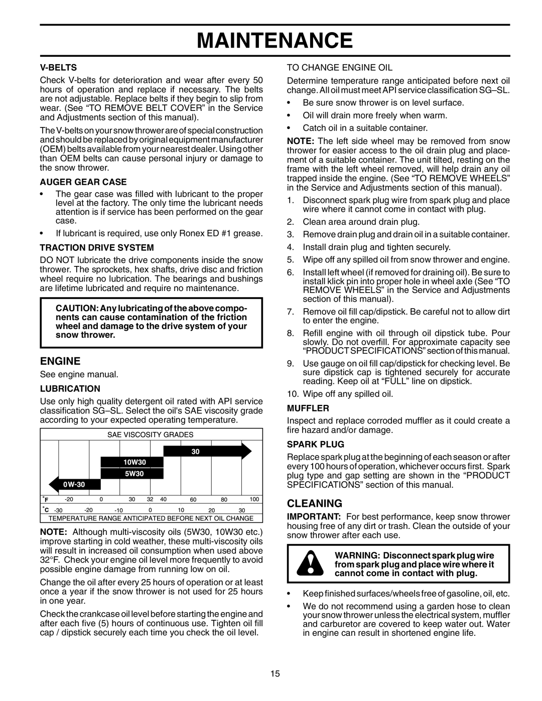 Husqvarna 10527SBE owner manual Engine, Cleaning 