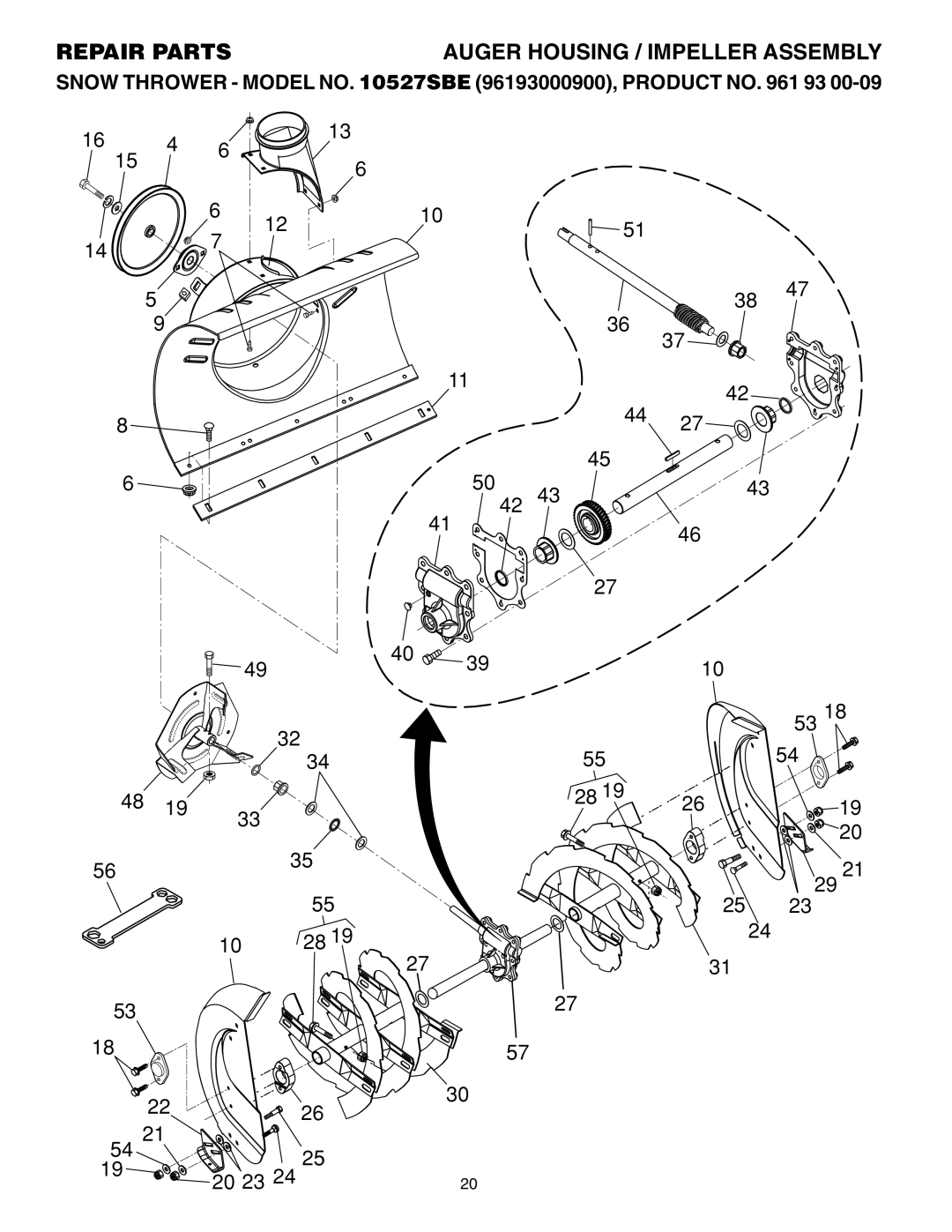 Husqvarna 10527SBE owner manual Repair Parts Auger Housing / Impeller Assembly 