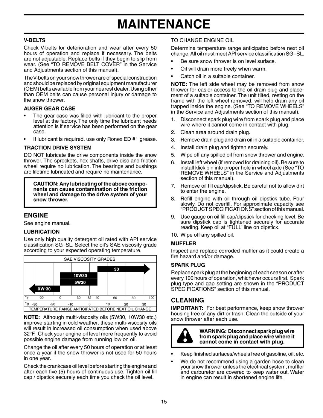 Husqvarna 10527STE owner manual Engine, Cleaning 