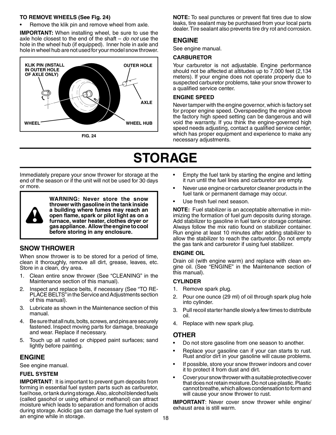 Husqvarna 10527STE owner manual Storage, Other 