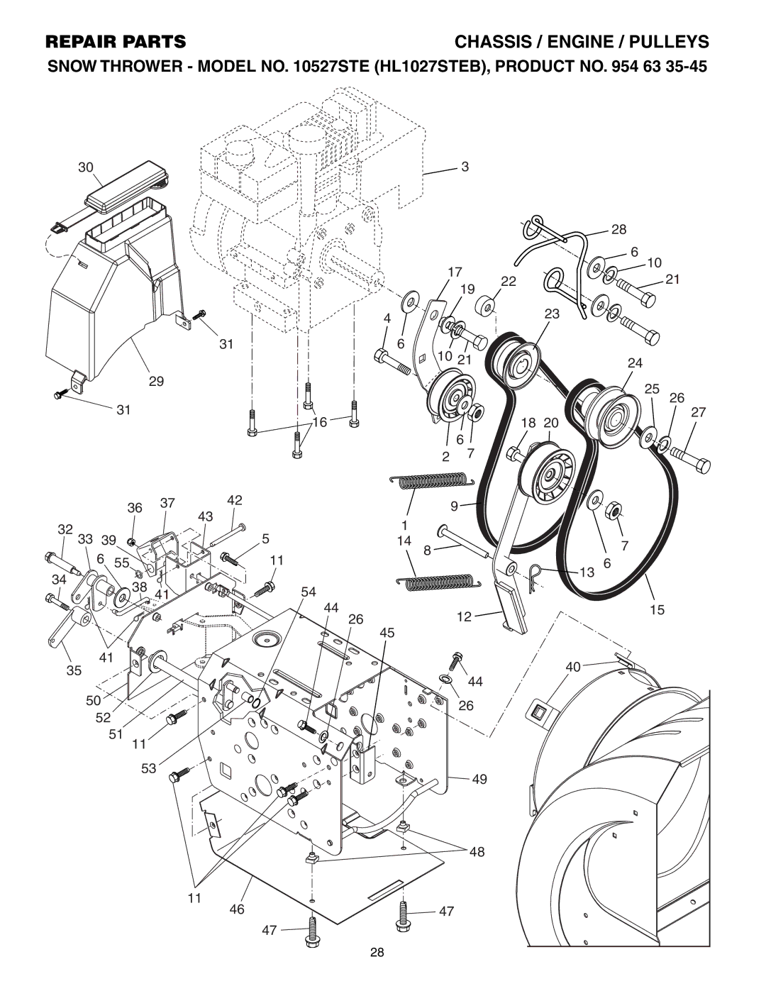 Husqvarna 10527STE owner manual Chassis / Engine / Pulleys 