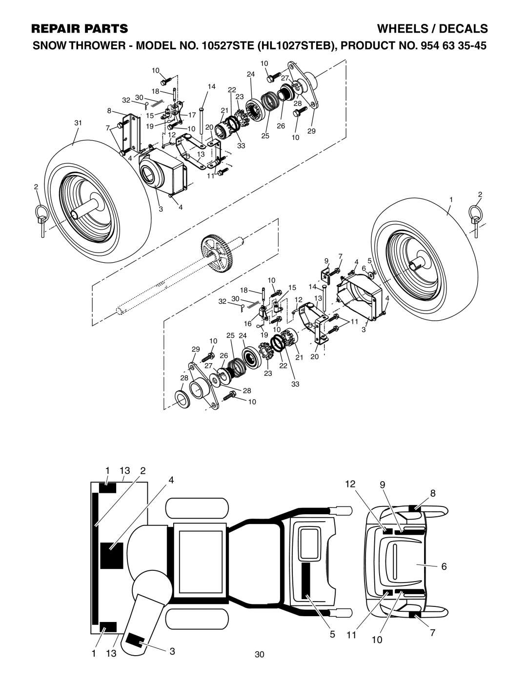 Husqvarna 10527STE owner manual Wheels / Decals 