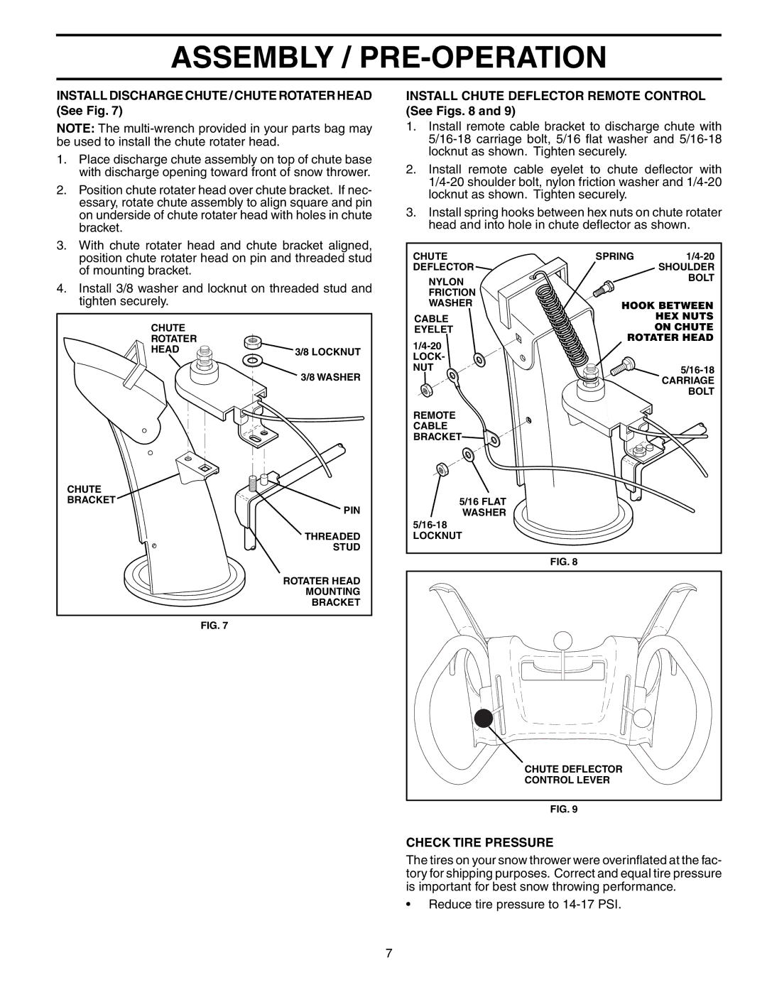 Husqvarna 10527STE Install Discharge Chute / Chute Rotater Head See Fig, Install Chute Deflector Remote Control See Figs 