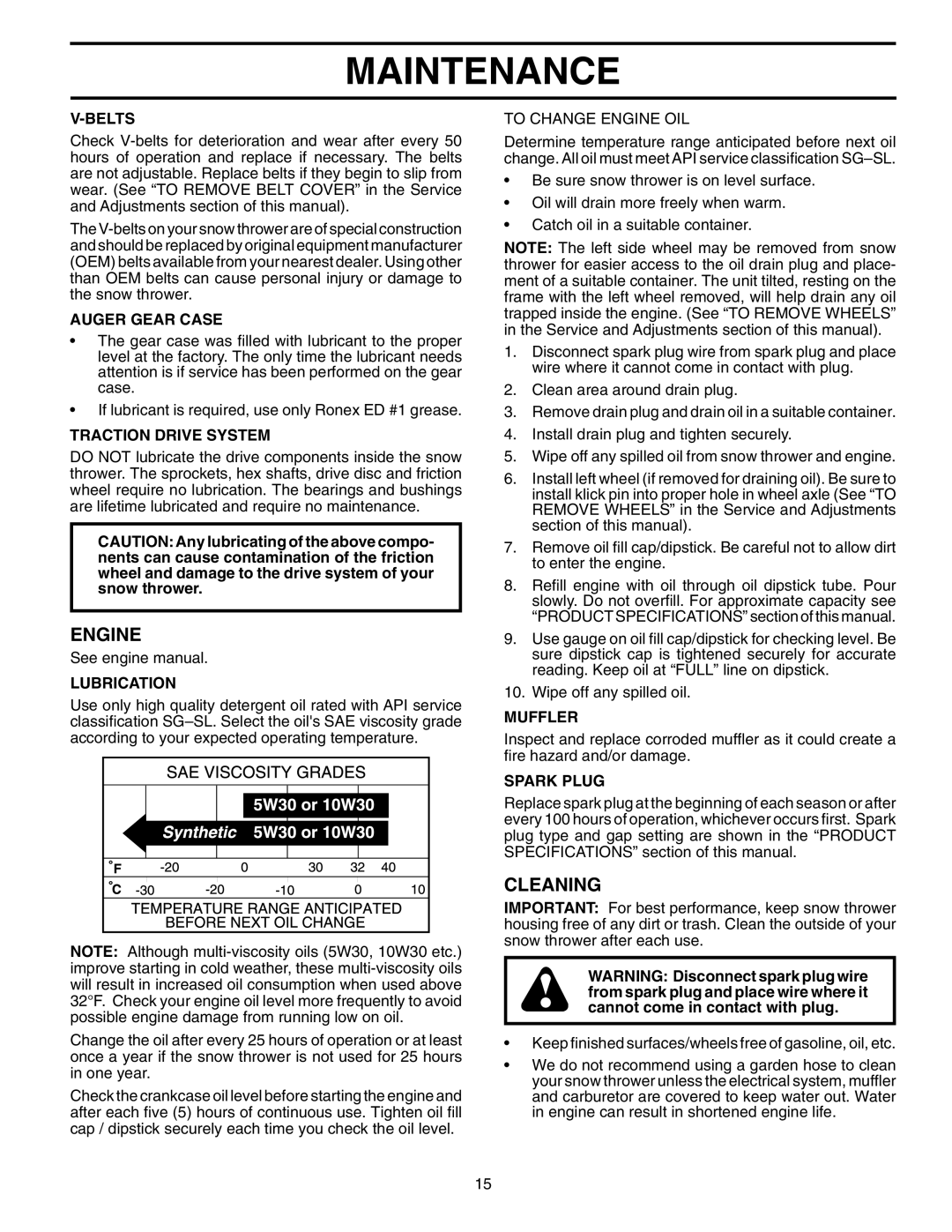 Husqvarna 10530SBEB owner manual Engine, Cleaning 