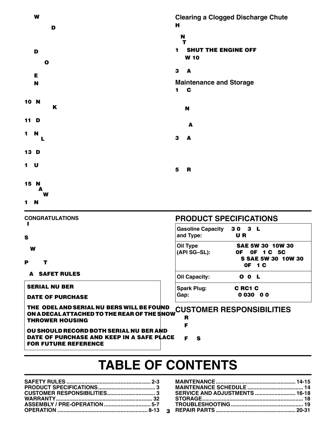 Husqvarna 10530SBEB owner manual Table of Contents 