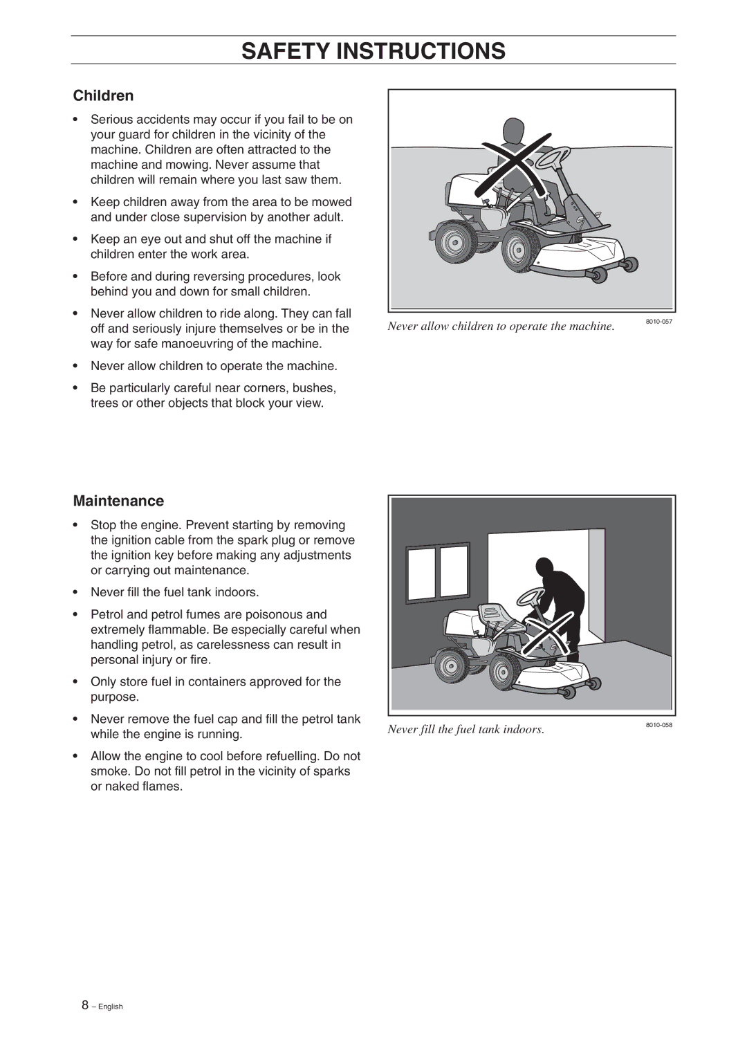 Husqvarna 11, 13, 11 Bio, 13 Bio manual Children, Maintenance 