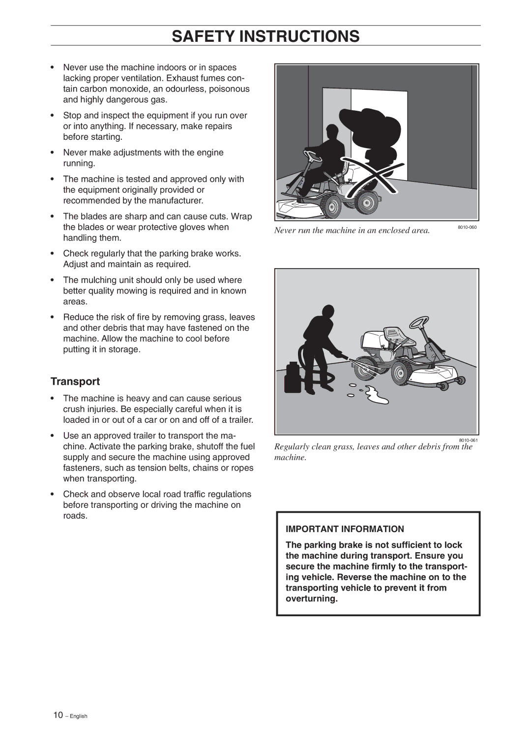 Husqvarna 11, 13, 11 Bio, 13 Bio manual Transport 