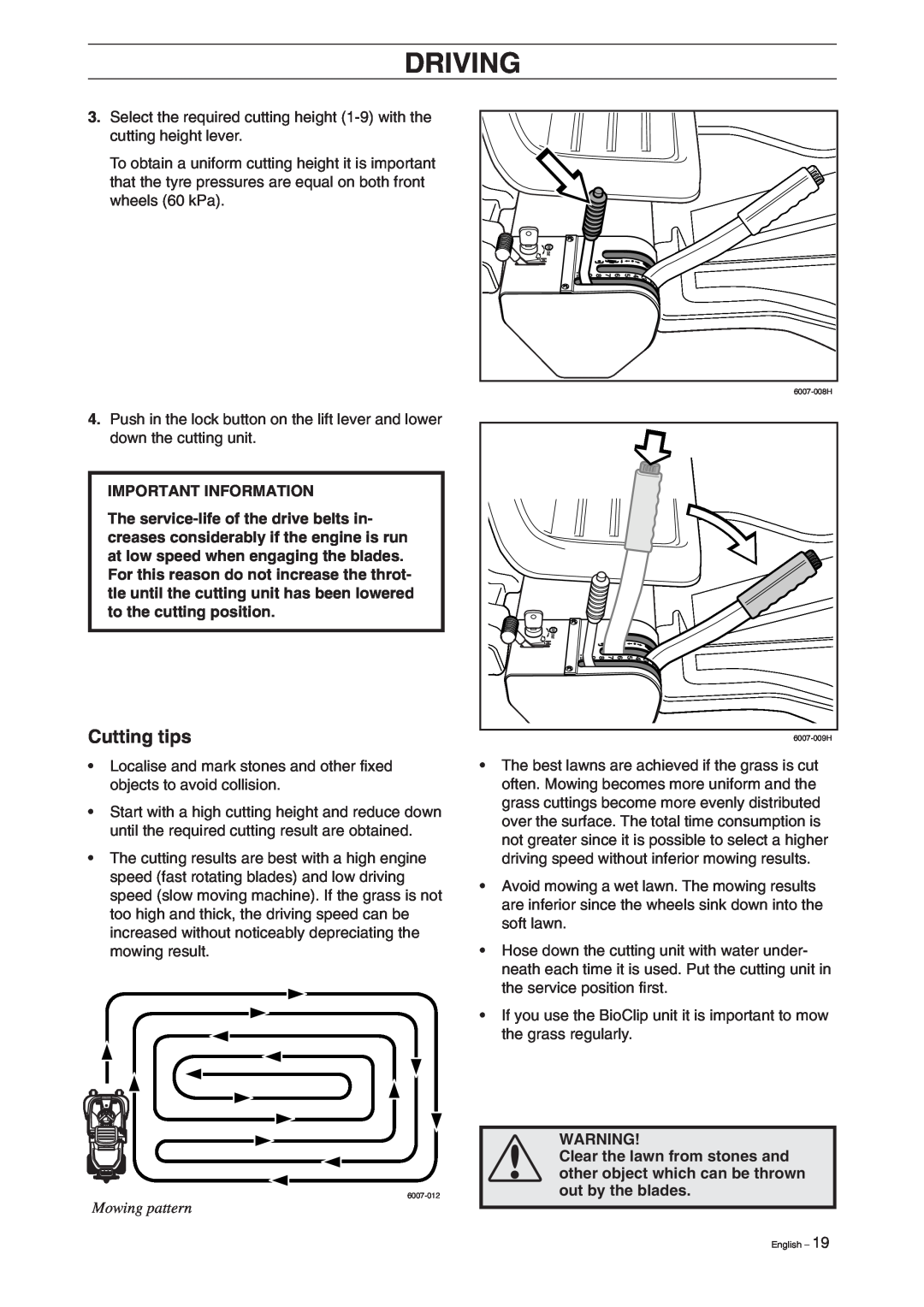 Husqvarna 11, 13, 11 Bio, 13 Bio manual Cutting tips, Mowing pattern, Driving, Important Information 