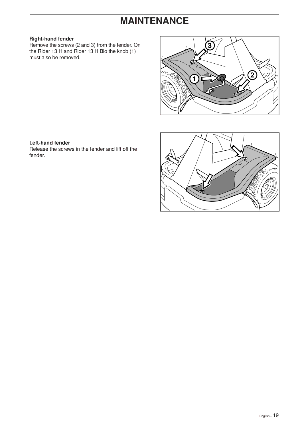 Husqvarna 11 Bio/13 H Bio manual Right-hand fender, Left-hand fender 