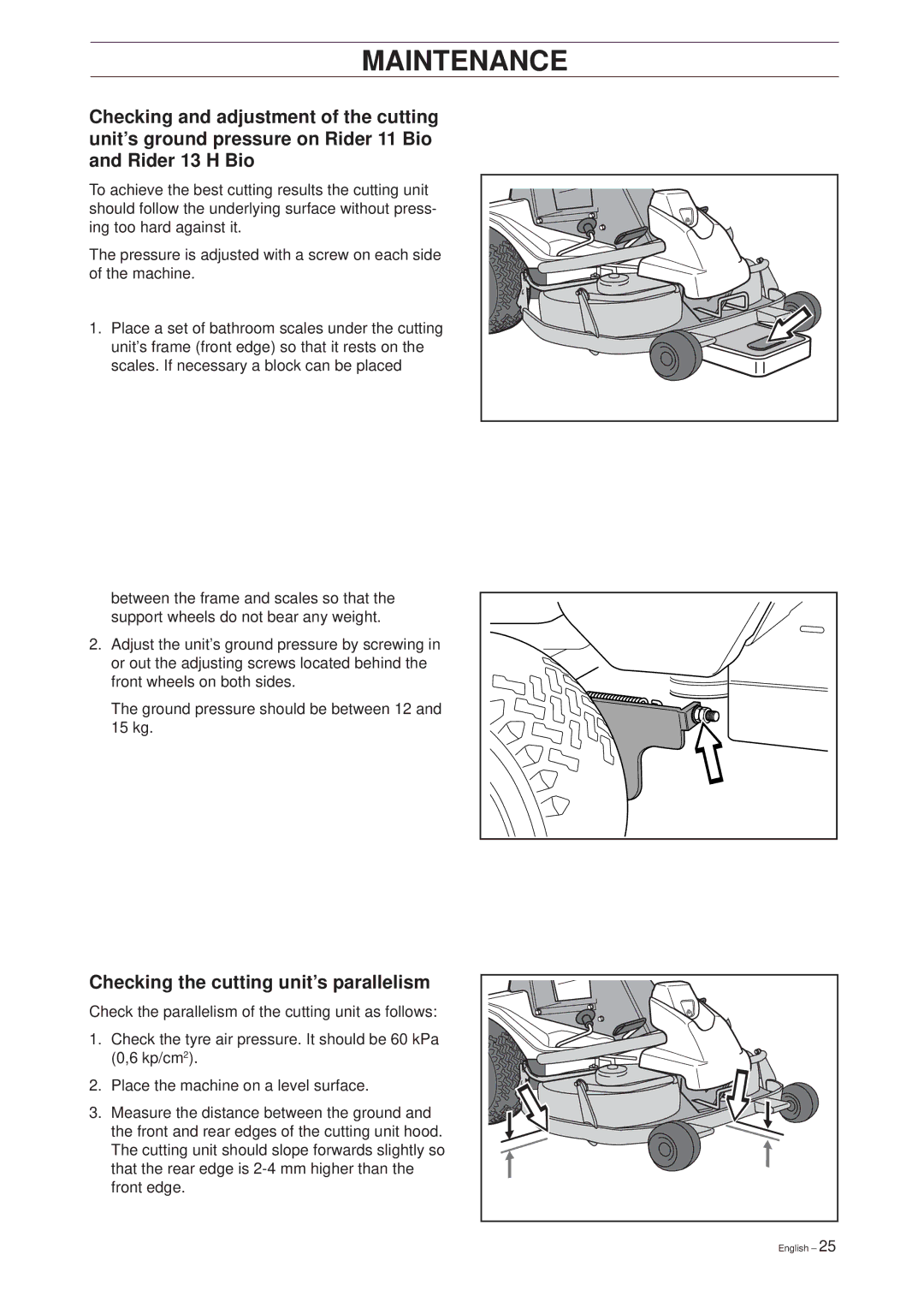 Husqvarna 11 Bio/13 H Bio manual Checking the cutting unit’s parallelism 