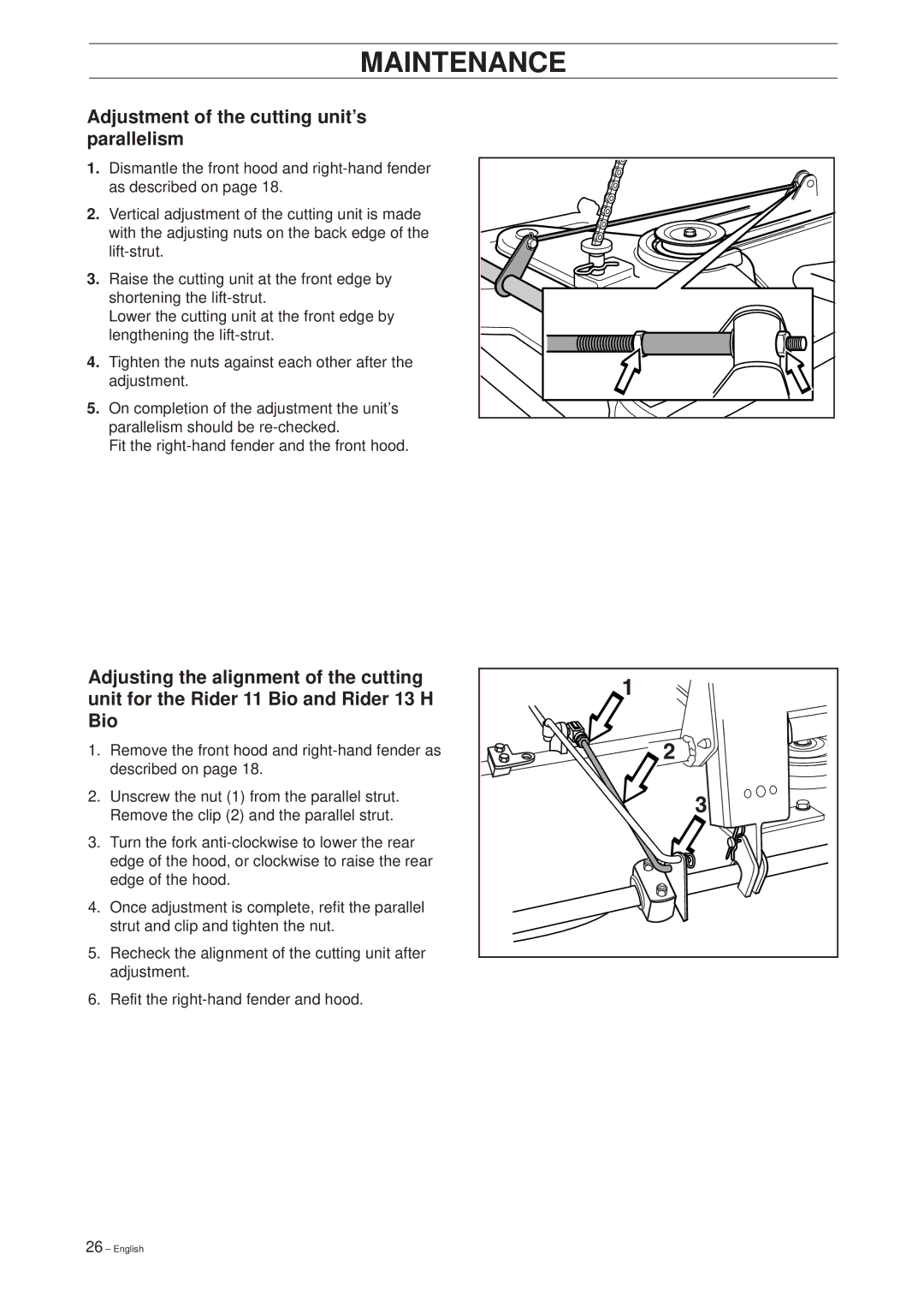 Husqvarna 11 Bio/13 H Bio manual Adjustment of the cutting unit’s parallelism 