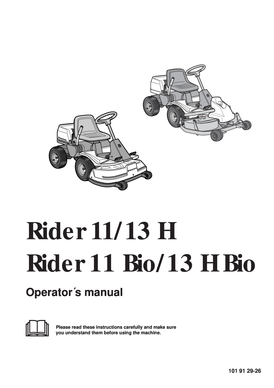 Husqvarna manual 101, Rider 11/13 H Rider 11 Bio/13 H Bio, Operator´s manual 