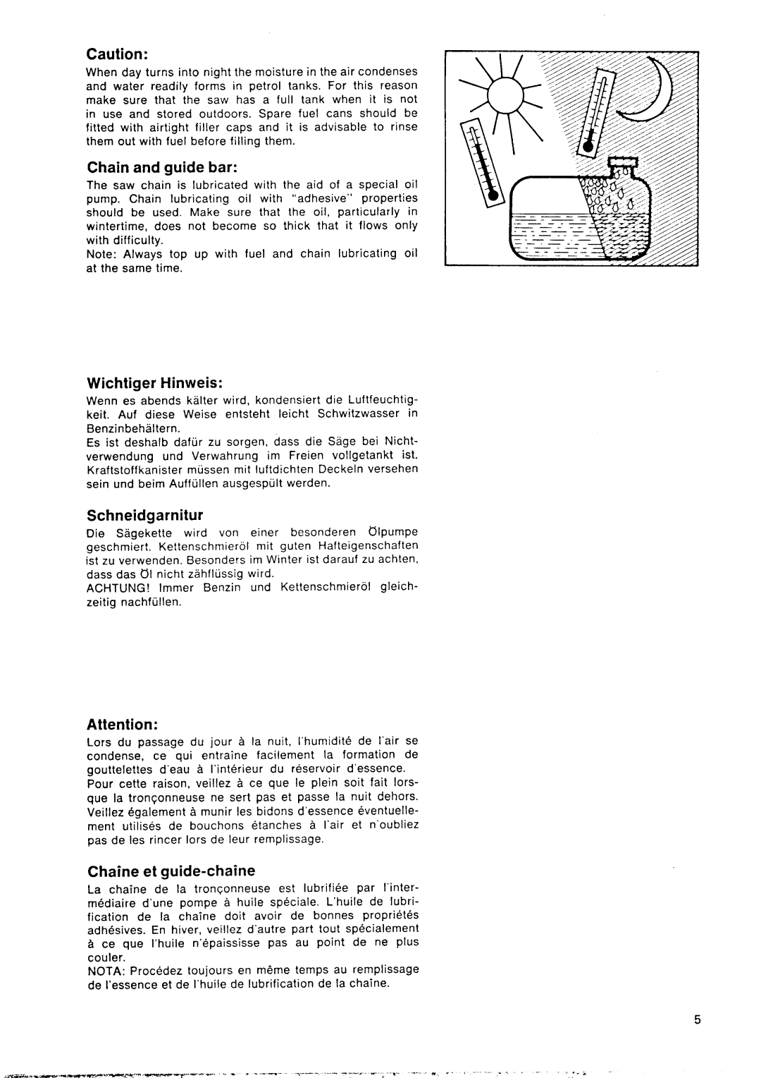 Husqvarna 1100 CD manual Chain and guide bar, Wichtiger Hinweis, Schneidgarnitur, Chaine et guide-chaine 