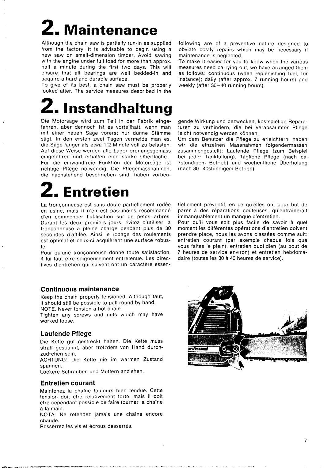 Husqvarna 1100 CD manual Maintenance, Instandhaltung, Entretien 