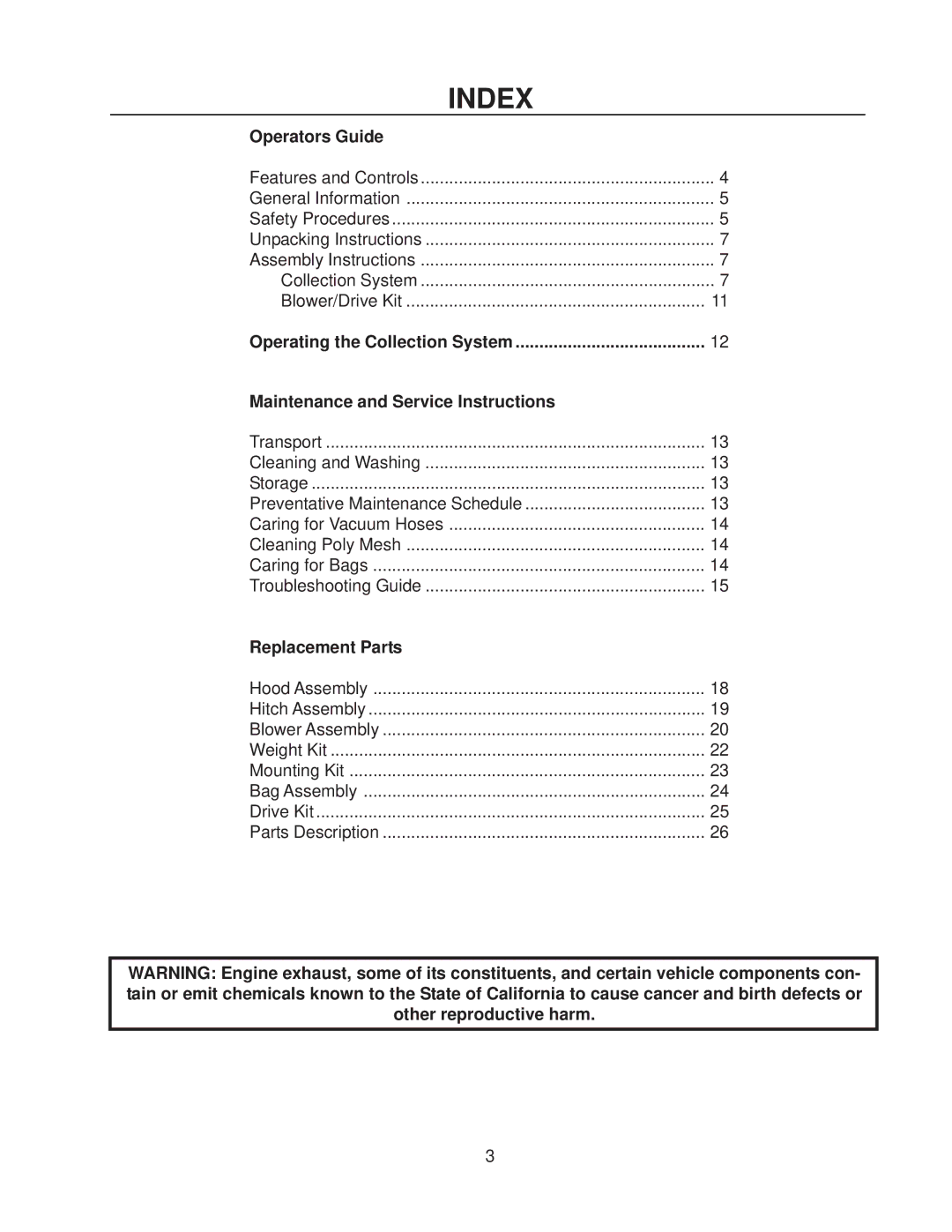 Husqvarna 111750 / HCS1372 manual Index, Operators Guide 