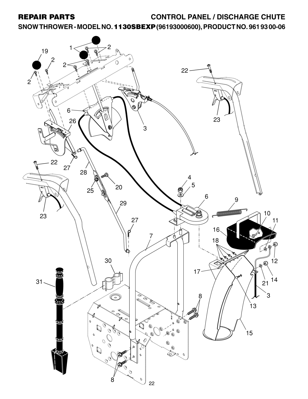 Husqvarna 1130 SBEXP owner manual Control Panel / Discharge Chute 