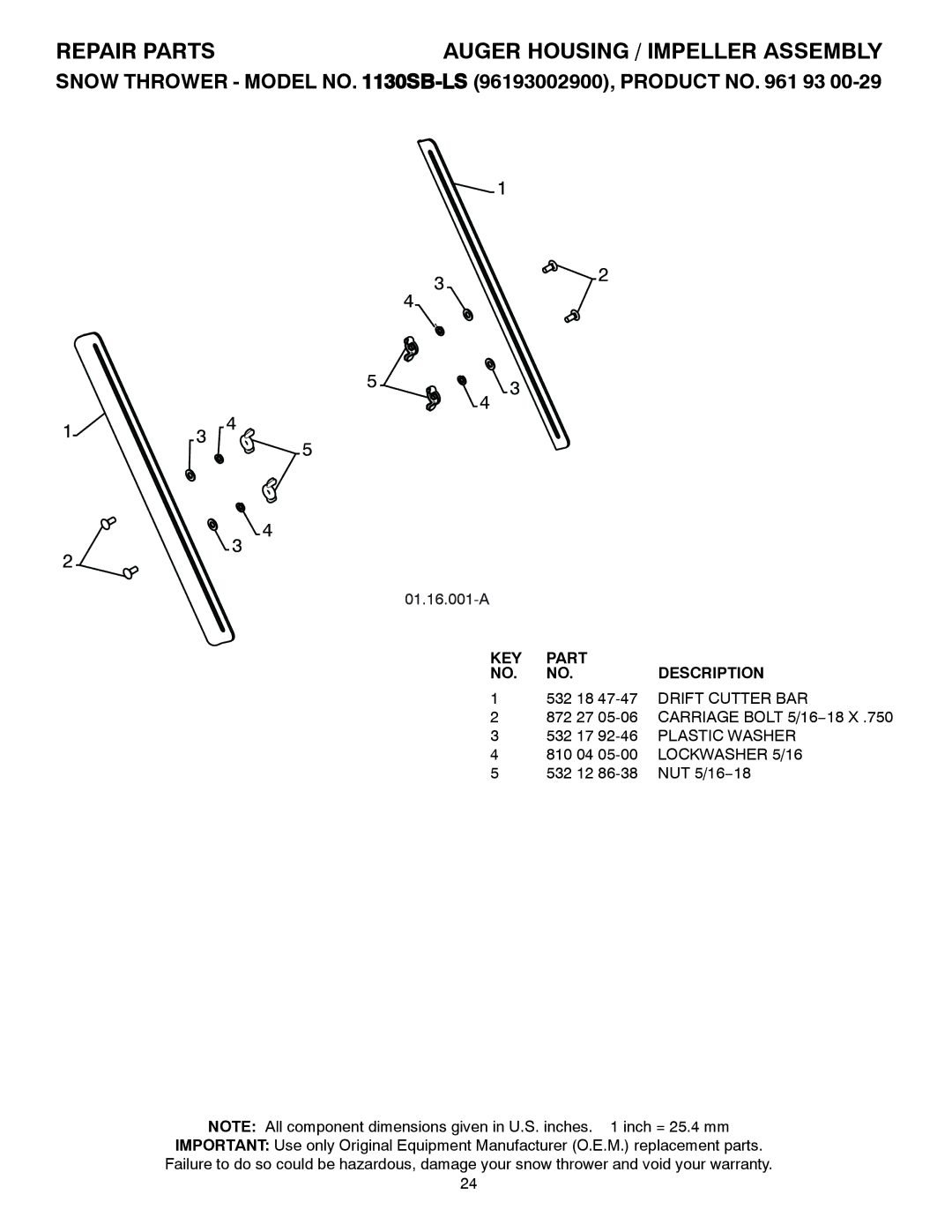 Husqvarna 1130SB-LS owner manual 01.16.001-A 