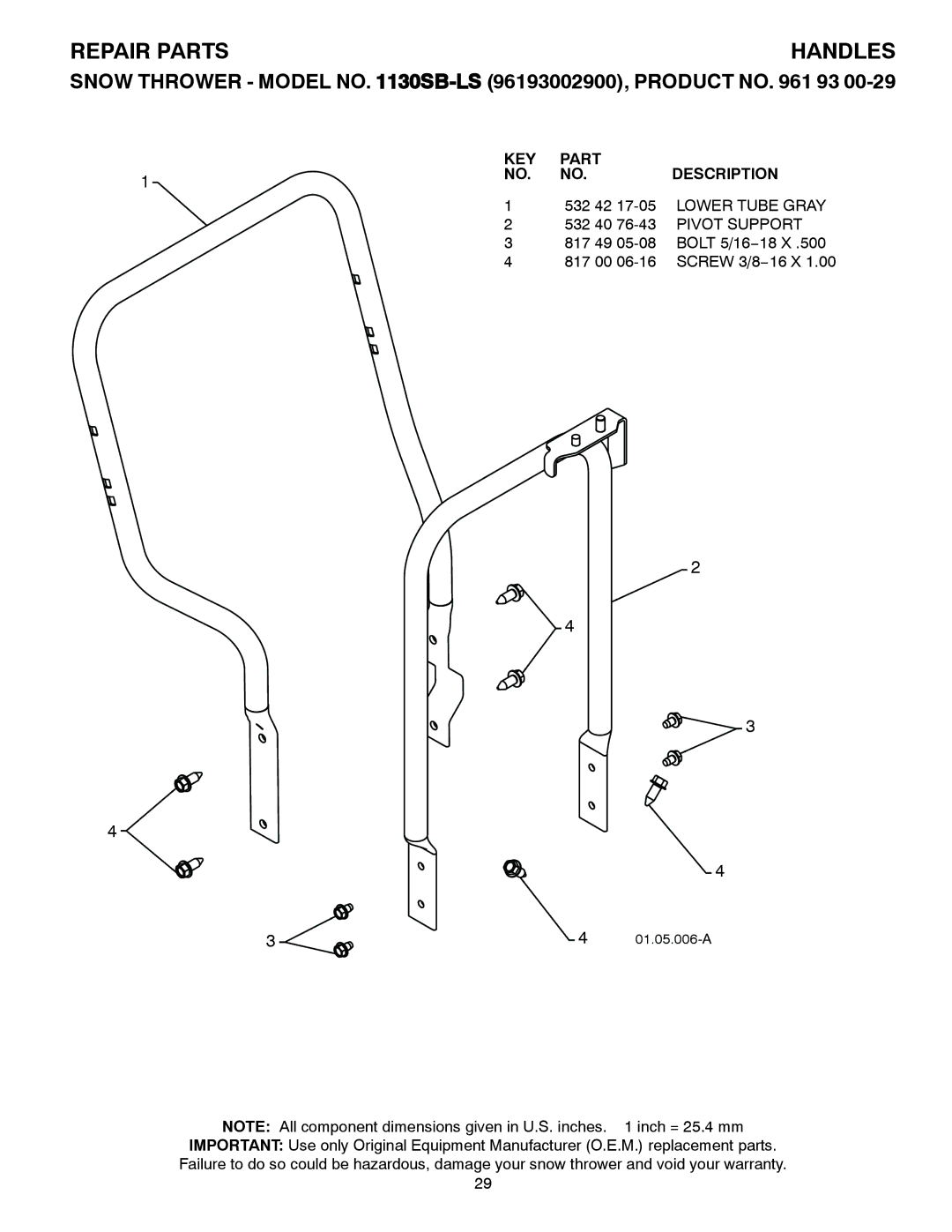 Husqvarna 1130SB-LS owner manual 01.05.006-A 