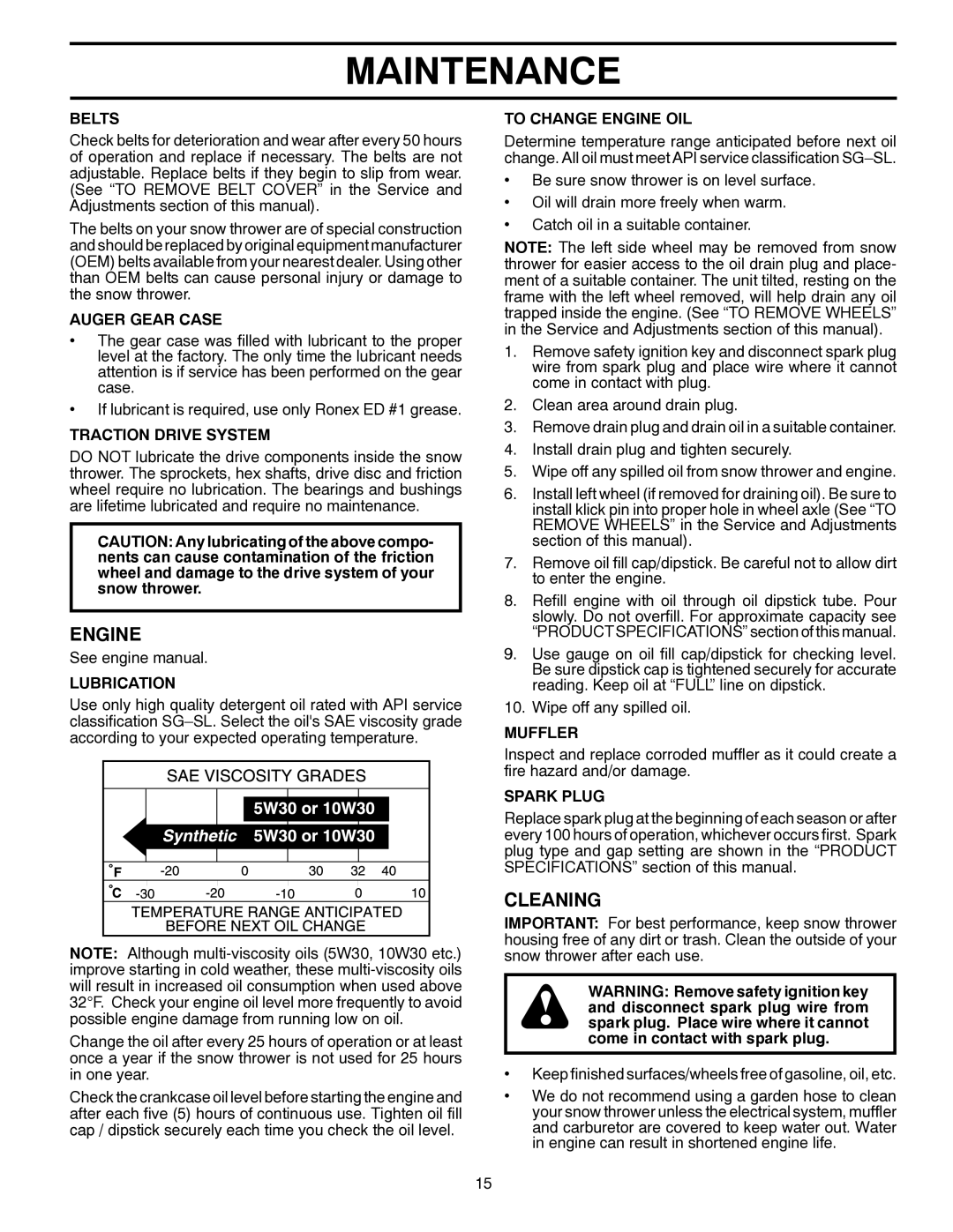 Husqvarna 1130SB-LSB owner manual Engine, Cleaning 