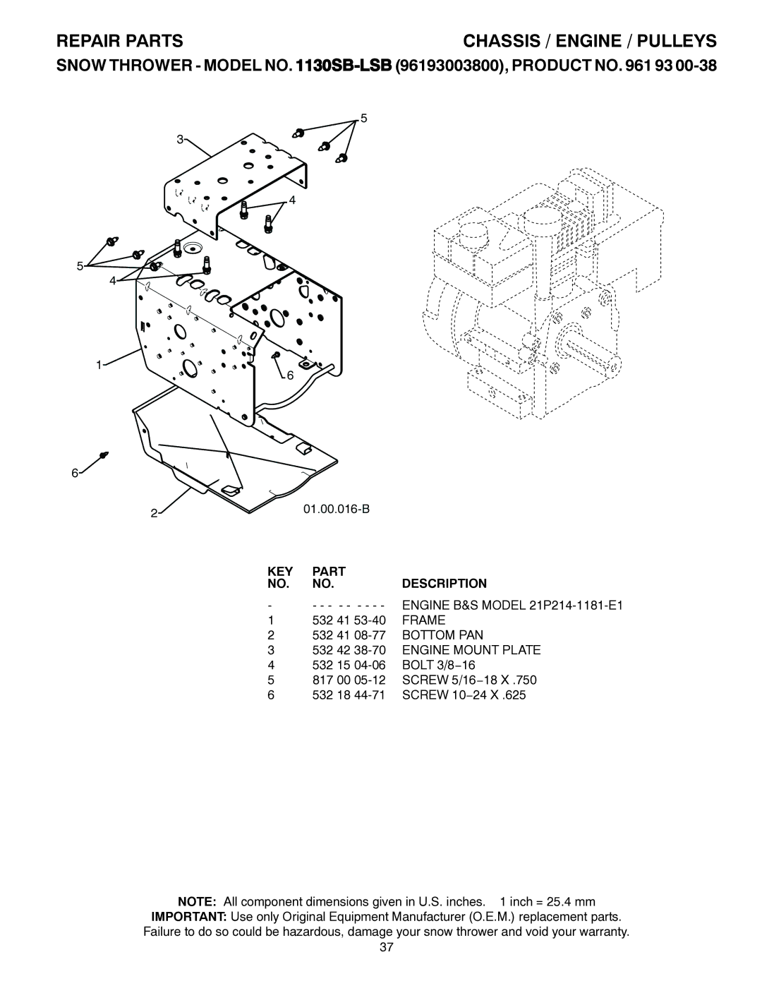 Husqvarna 1130SB-LSB owner manual Chassis / Engine / Pulleys, Frame, Bottom PAN, Engine Mount Plate 