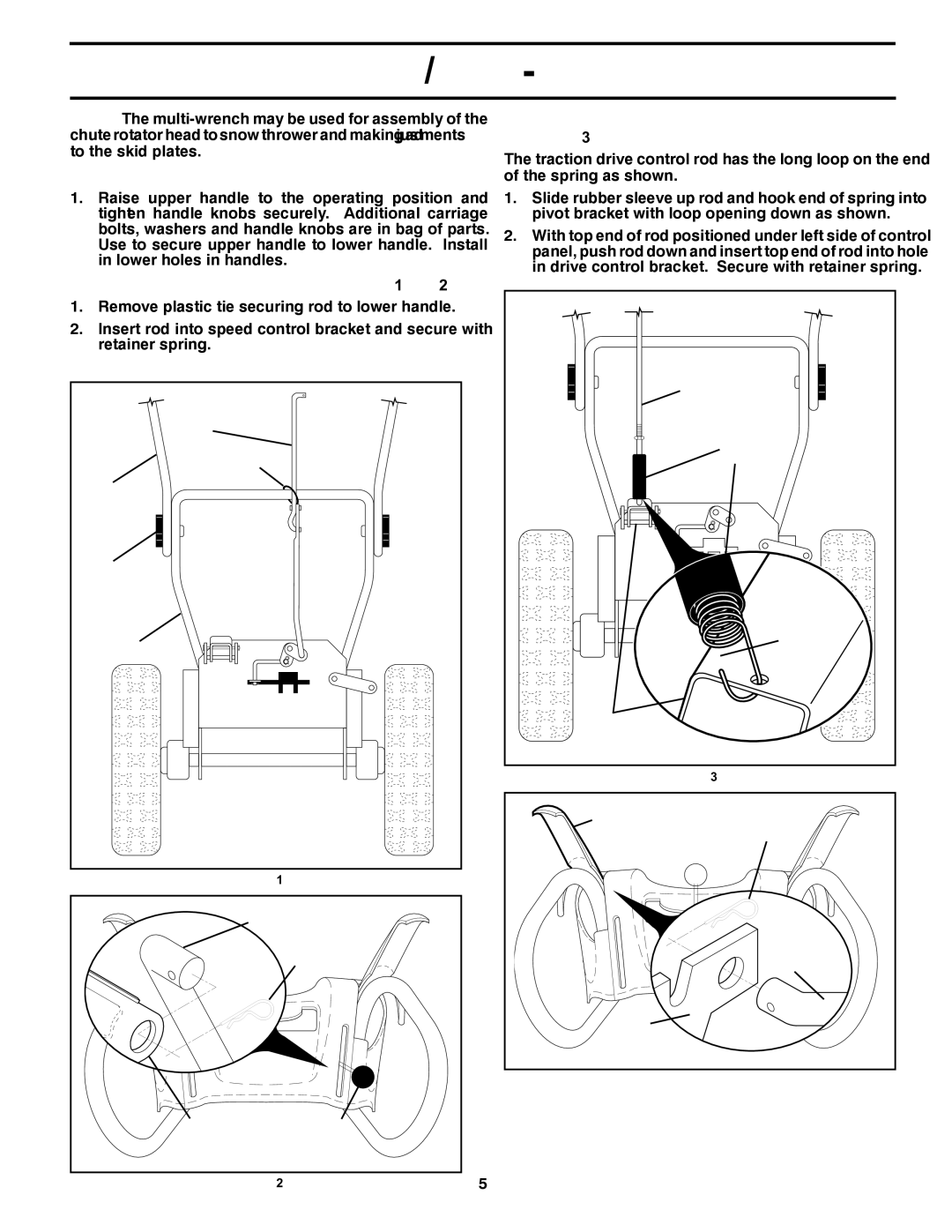 Husqvarna 1130SB-LSB Unfold Upper Handle, Install Speed Control ROD See Figs, Install Traction Drive Control ROD See Figs 