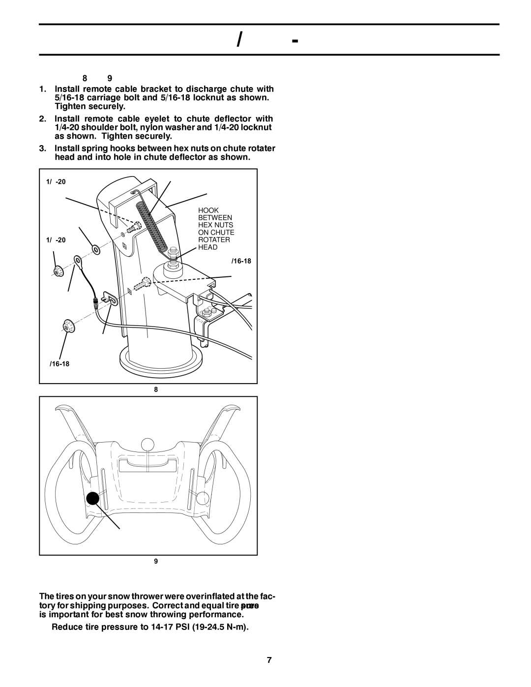 Husqvarna 1130SB-LSB owner manual Install Chute Deflector Remote Control See Figs, Check Tire Pressure 