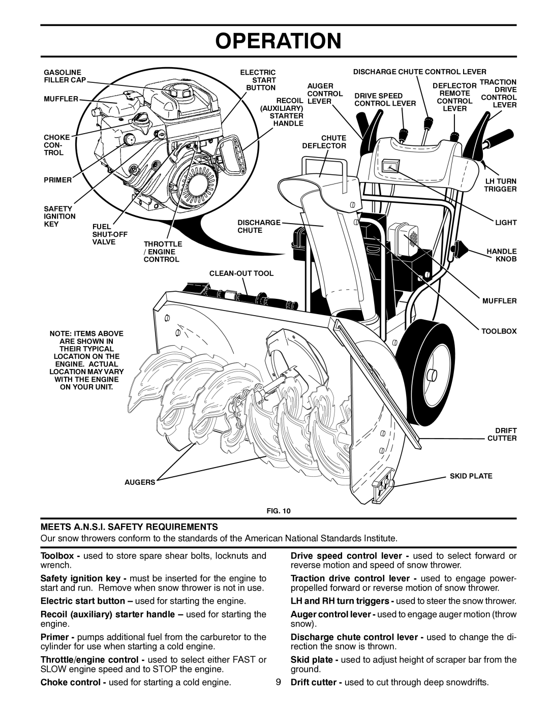 Husqvarna 1130SB-LSB owner manual Meets A.N.S.I. Safety Requirements, Electric start button used for starting the engine 