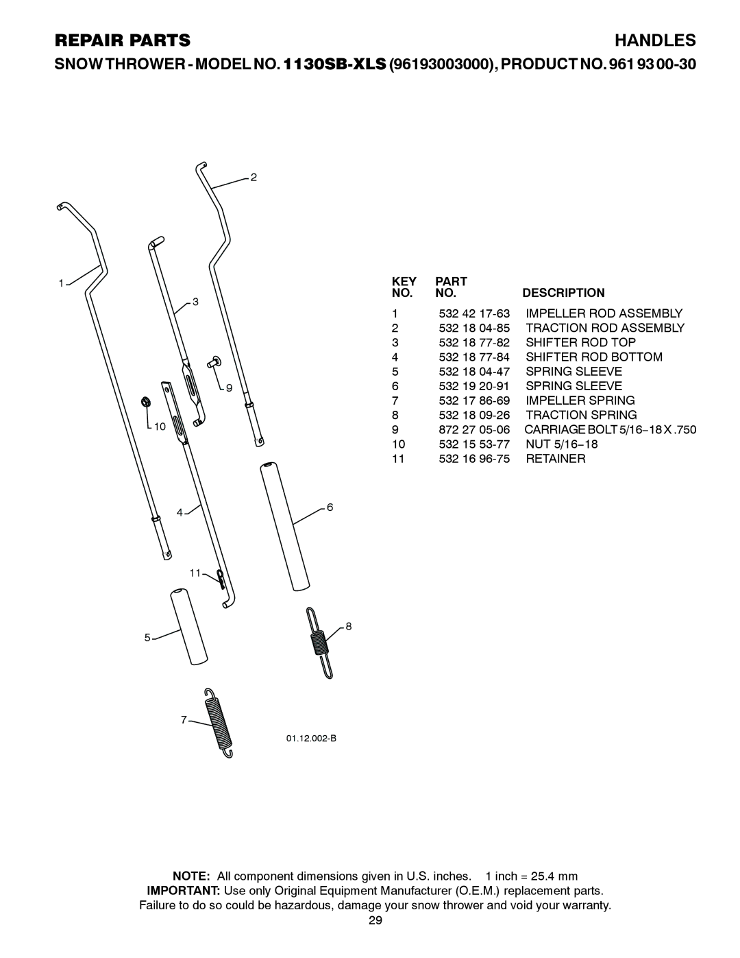 Husqvarna 1130SB-XLS owner manual 01.12.002-B 