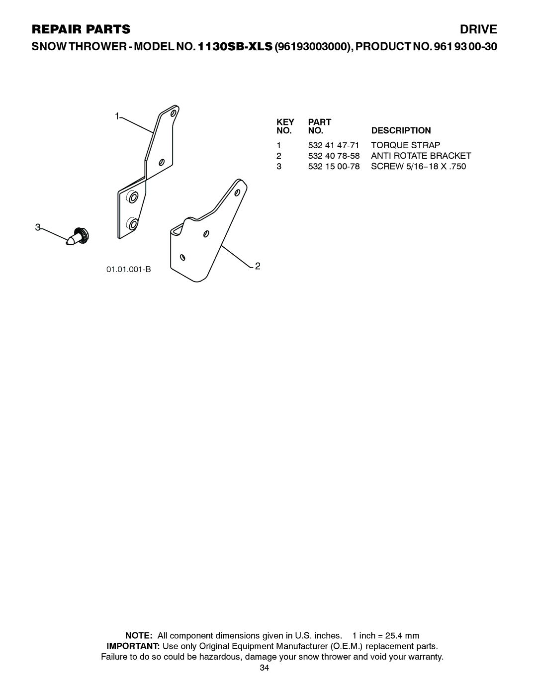 Husqvarna 1130SB-XLS owner manual 01.01.001-B 