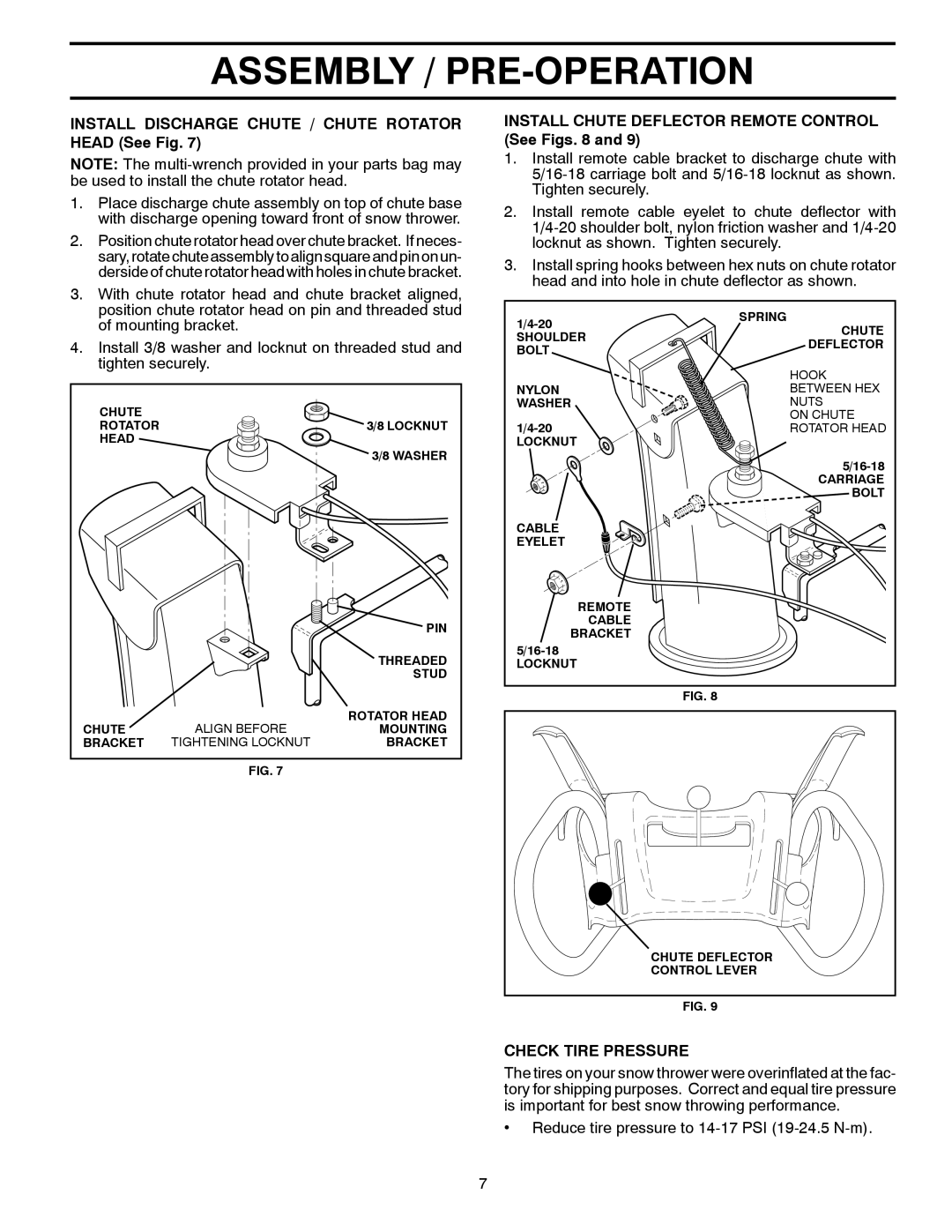 Husqvarna 1130SB-XLS Install Discharge Chute / Chute Rotator Head See Fig, Install Chute Deflector Remote Control See Figs 