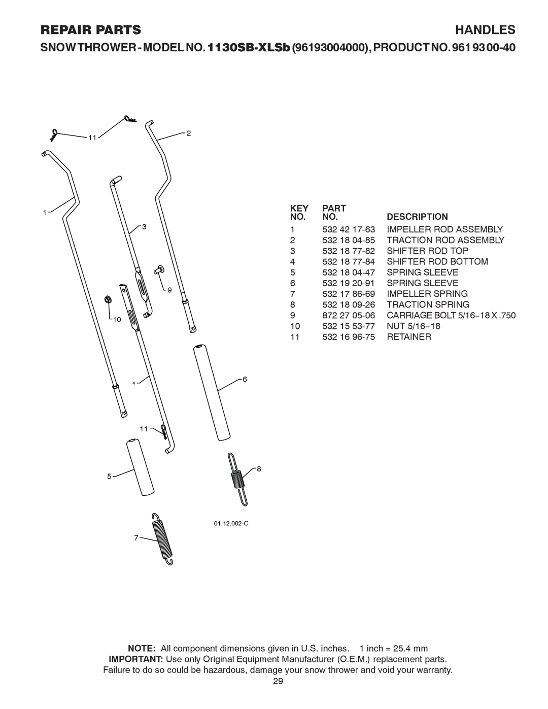 Husqvarna 1130SB-XLSB owner manual 01.12.002-C 