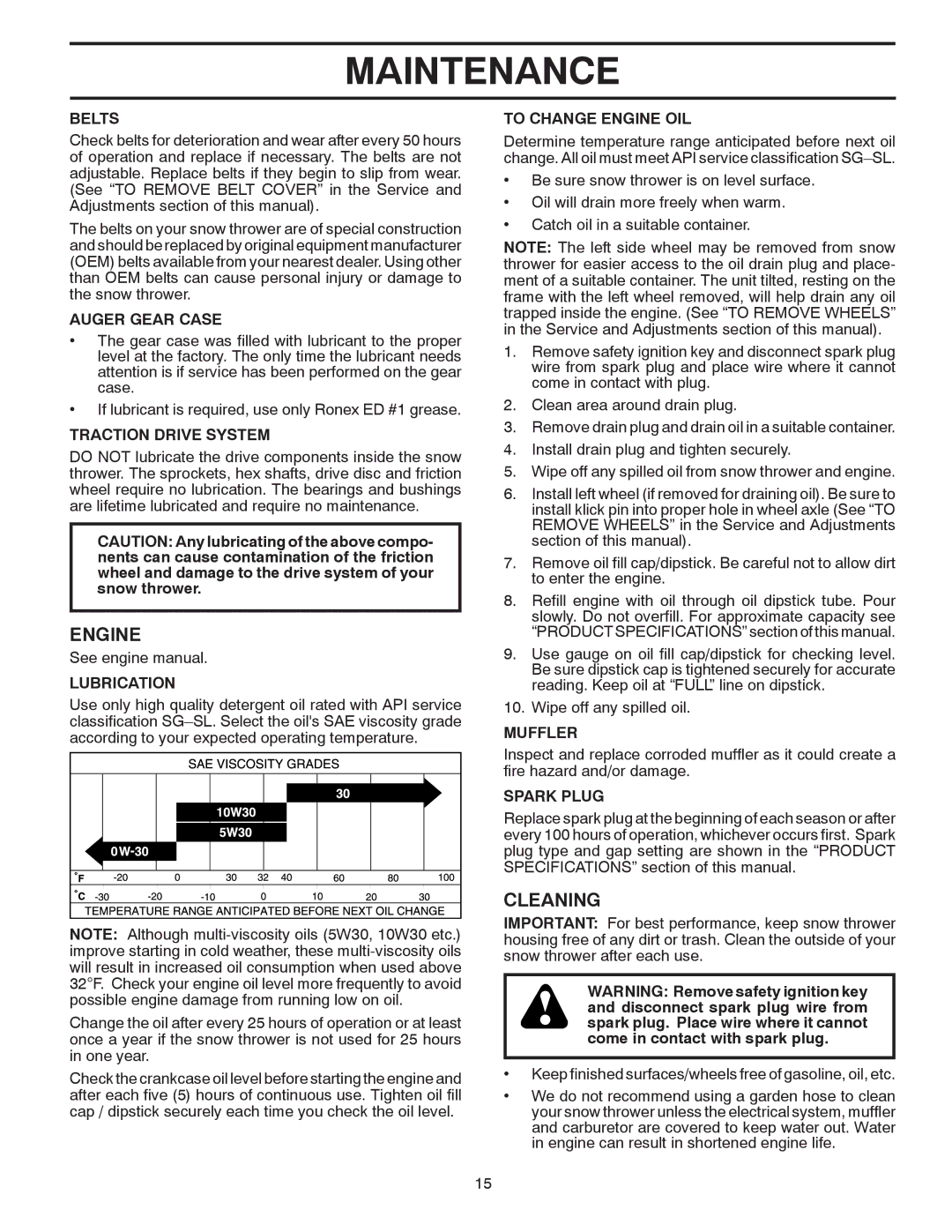 Husqvarna 1130SB owner manual Engine, Cleaning 