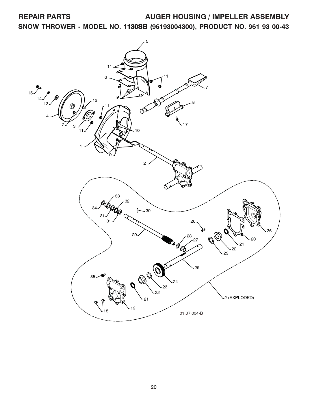 Husqvarna 1130SB owner manual Repair Parts 