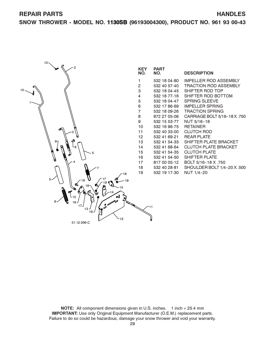 Husqvarna 1130SB owner manual Clutch ROD, Rear Plate, 13 532 41 54-33 Shifter Plate Bracket 