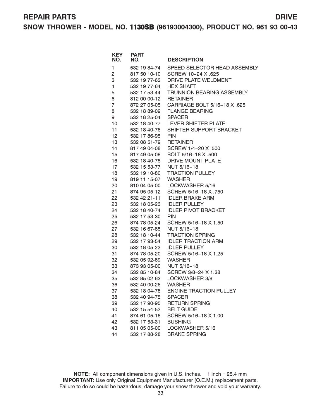 Husqvarna 1130SB 532 19 84-74 Speed Selector Head Assembly, 532 19 77-63 Drive Plate Weldment, Trunnion Bearing Assembly 