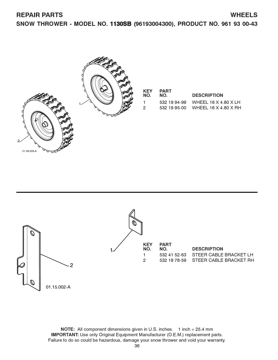 Husqvarna 1130SB owner manual Steer Cable Bracket LH, Steer Cable Bracket RH 