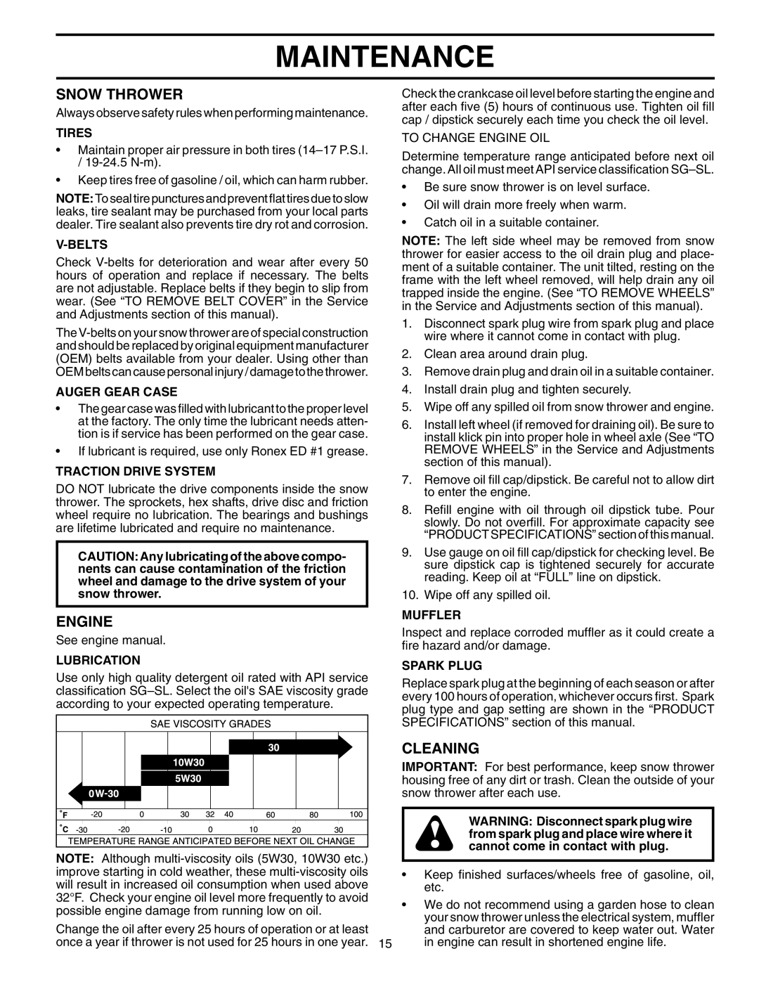 Husqvarna 1130SBE-OV owner manual Snow Thrower, Engine, Cleaning 