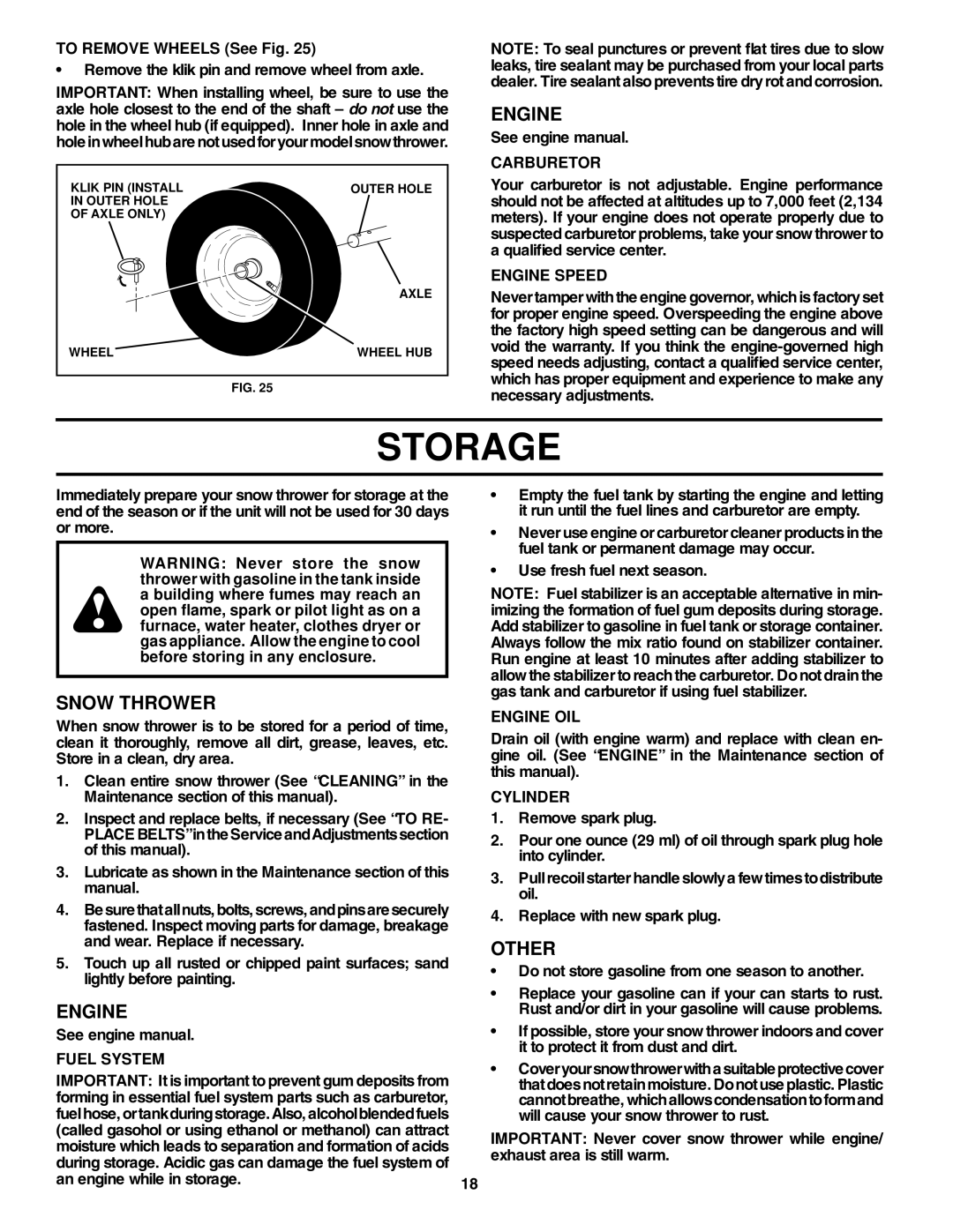 Husqvarna 1130SBE-OV owner manual Storage, Other 