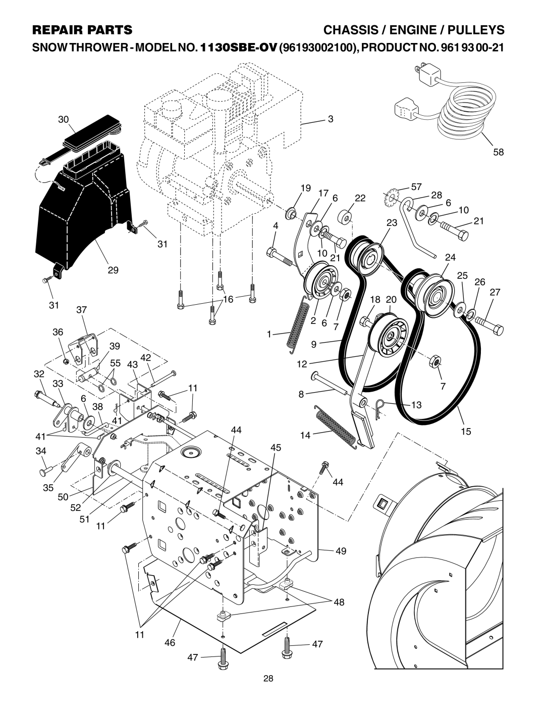 Husqvarna 1130SBE-OV owner manual Chassis / Engine / Pulleys 