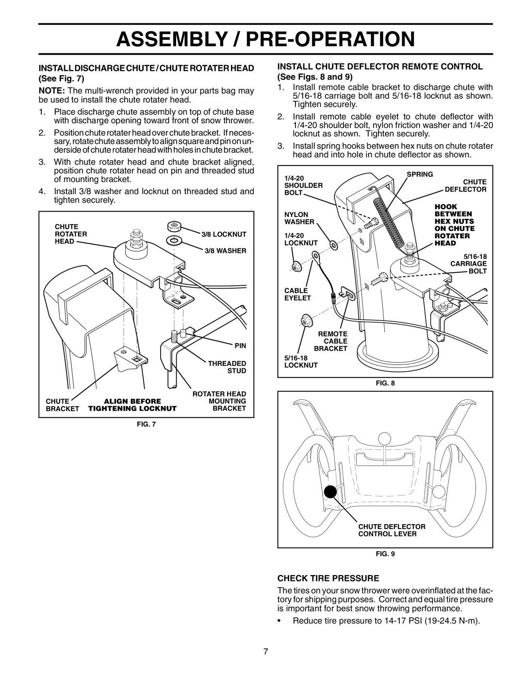 Husqvarna 1130SBE-OV Install Discharge Chute / Chute Rotater Head See Fig, Install Chute Deflector Remote Control See Figs 