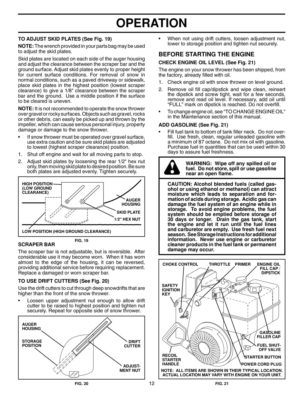 Husqvarna 1130SBE owner manual Before Starting the Engine, Scraper BAR 