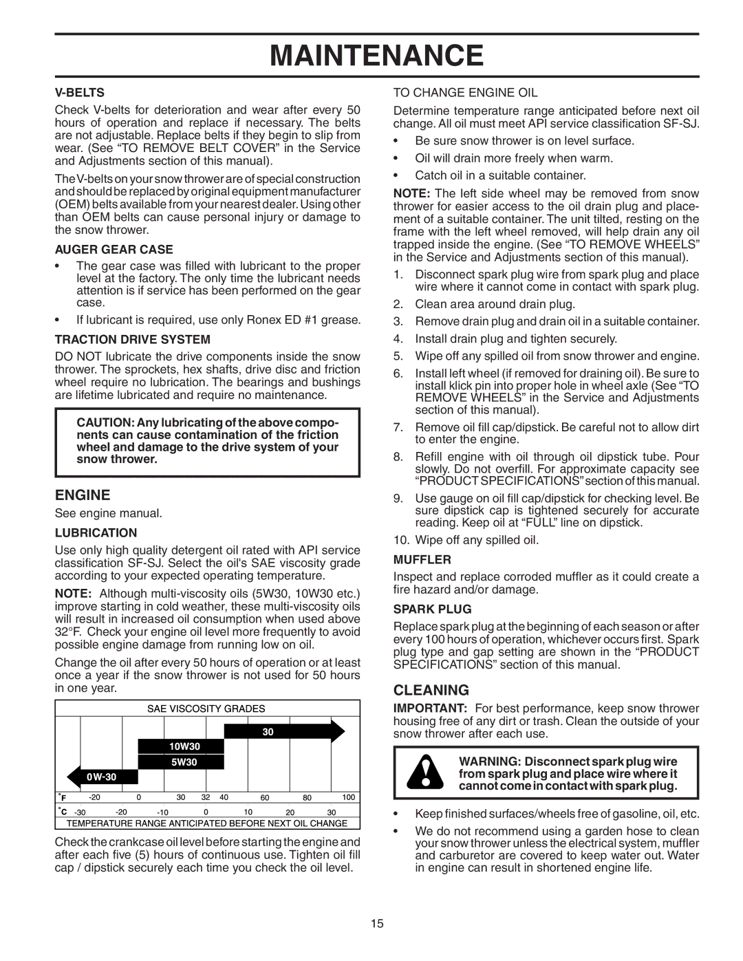 Husqvarna 1130ST owner manual Engine, Cleaning 