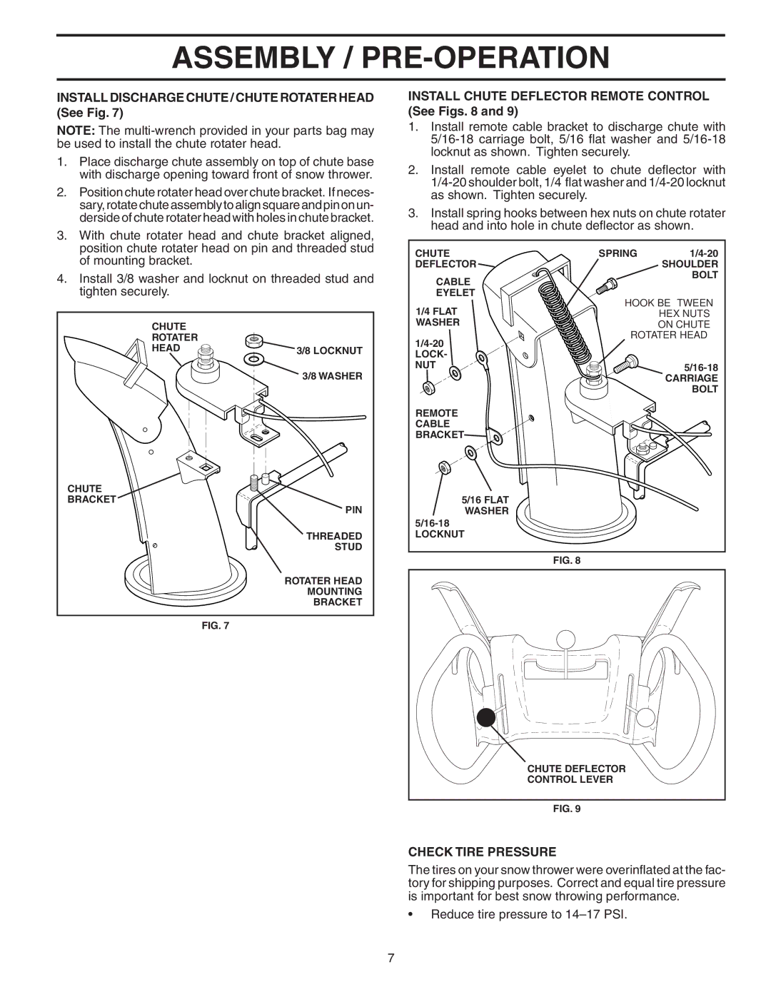 Husqvarna 1130ST Install Discharge Chute / Chute Rotater Head See Fig, Install Chute Deflector Remote Control See Figs 