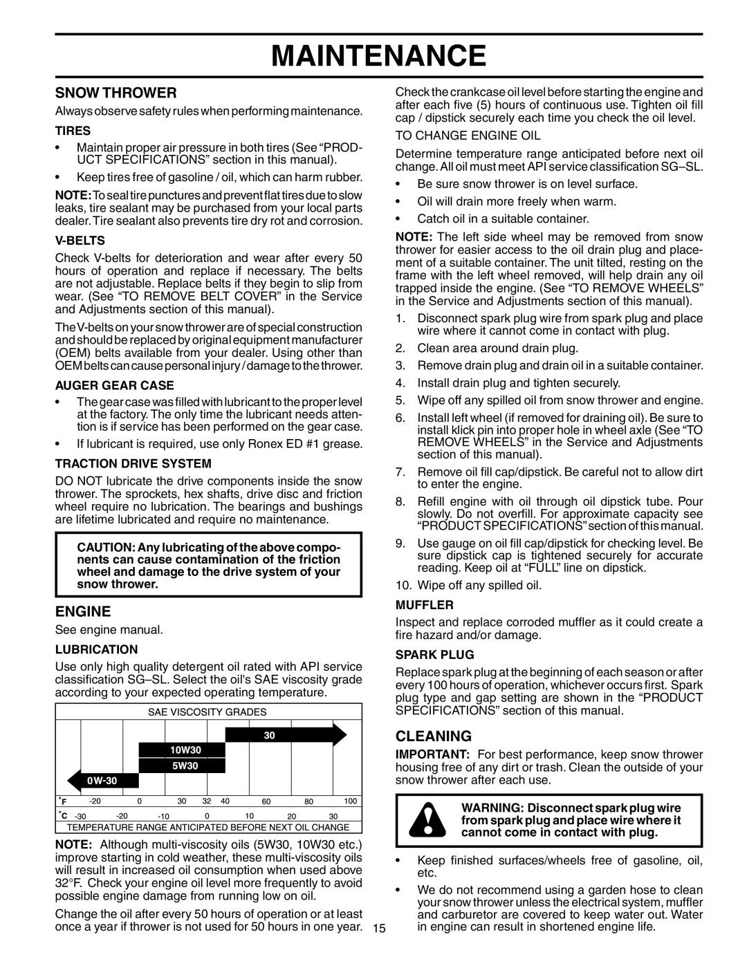 Husqvarna 1130STE XP owner manual Snow Thrower, Engine, Cleaning 