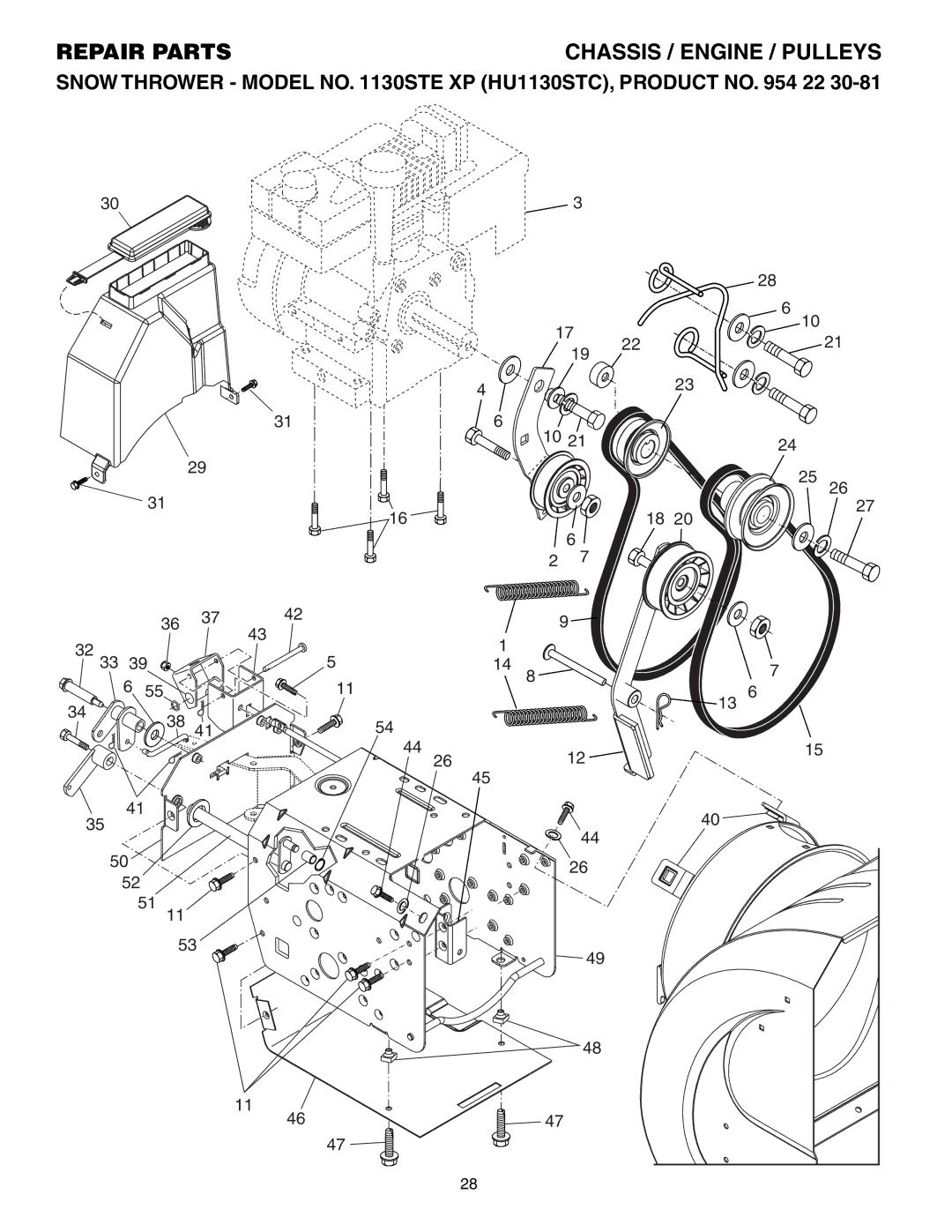 Husqvarna 1130STE XP owner manual Chassis / Engine / Pulleys 